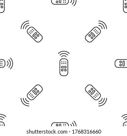 Grey line Smart remote control system icon isolated seamless pattern on white background. Internet of things concept with wireless connection. Vector