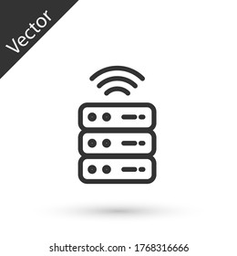 Grey line Smart Server, Data, Web Hosting icon isolated on white background. Internet of things concept with wireless connection. Vector