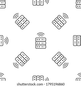 Grey line Smart Server, Data, Web Hosting icon isolated seamless pattern on white background. Internet of things concept with wireless connection. Vector