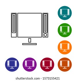 Grey line Smart Tv icon isolated on white background. Television sign. Set icons in color circle buttons. Vector Illustration