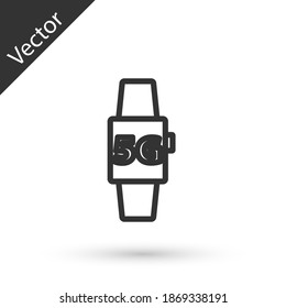 Línea gris Smart watch 5G nuevo ícono inalámbrico de Internet wifi aislado en fondo blanco. Tecnología de velocidad de datos de conexión de alta velocidad de red global. Vector.