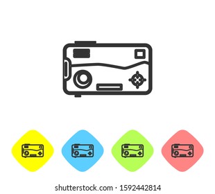 Grey line Smartphone and playing in game icon isolated on white background. Mobile gaming concept. Set icons in color rhombus buttons. Vector Illustration