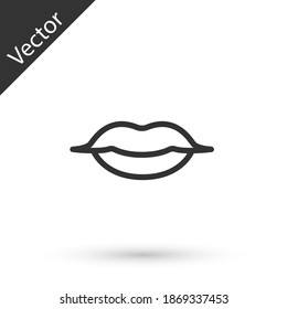 Grey line Smiling lips icon isolated on white background. Smile symbol. Vector.