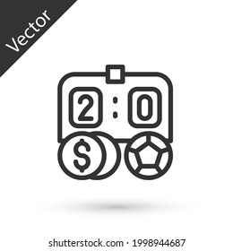 Grey line Soccer football betting money icon isolated on white background. Football bet bookmaker. Soccer betting online make money. Vector