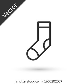 Grey line Socks icon isolated on white background.  Vector Illustration