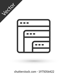 Grey line Software, web developer programming code icon isolated on white background. Javascript computer script random parts of program code. Vector