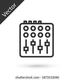 Grey line Sound mixer controller icon isolated on white background. Dj equipment slider buttons. Mixing console. Vector.