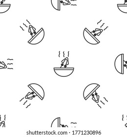 Grey line Soup with octopus icon isolated seamless pattern on white background. Vector.