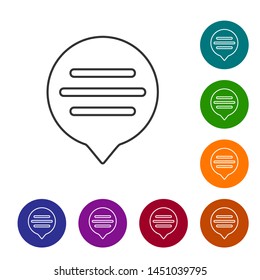 Grey line Speech bubble chat icon isolated on white background. Message icon. Communication or comment chat symbol. Set icon in color circle buttons. Vector Illustration