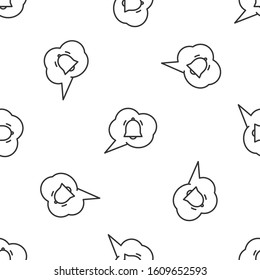 Grey line Speech bubble with chat notification icon isolated seamless pattern on white background. New message, dialog, chat, social network notification.  Vector Illustration