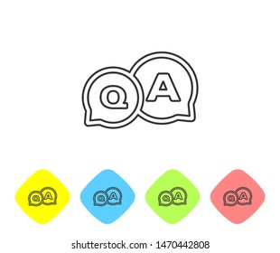 Grey line Speech bubbles with Question and Answer icon isolated on white background. Q and A symbol. FAQ sign. Chat speech bubble and chart. Set icon in color rhombus buttons. Vector Illustration