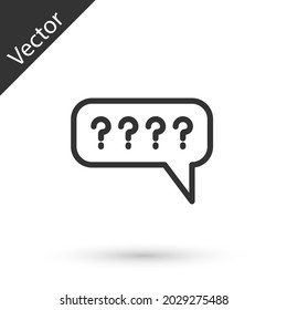 Graue Linie Sprachblasen mit Fragesymbol einzeln auf weißem Hintergrund. FAQ-Zeichen. Chatten Sie Sprachblase und Diagramm.  Vektorgrafik