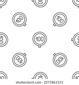 Grey line Speed limit traffic sign 100 km icon isolated seamless pattern on white background.  Vector