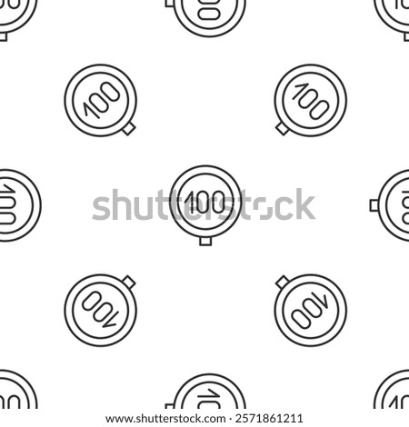 Grey line Speed limit traffic sign 100 km icon isolated seamless pattern on white background.  Vector