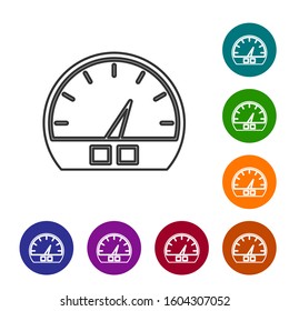 Grey line Speedometer icon isolated on white background. Set icons in color circle buttons. Vector Illustration