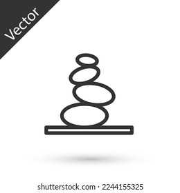 Grey line Stack hot stones icon isolated on white background. Spa salon accessory.  Vector