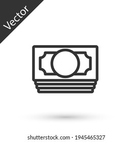 Grey line Stacks paper money cash icon isolated on white background. Money banknotes stacks. Bill currency. Vector