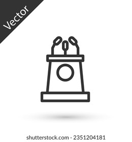 Grey line Stage stand or debate podium rostrum icon isolated on white background. Conference speech tribune.  Vector Illustration