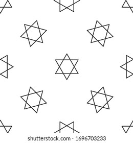 Grey line Star of David icon isolated seamless pattern on white background. Jewish religion symbol. Symbol of Israel. Vector Illustration