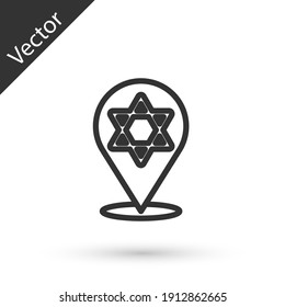 Grey line Star of David icon isolated on white background. Jewish religion symbol. Symbol of Israel. Vector.
