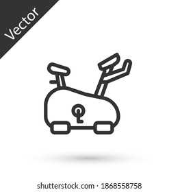Grey line Stationary bicycle icon isolated on white background. Exercise bike. Vector.