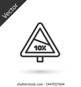 Grey line Steep ascent and steep descent warning road icon isolated on white background. Traffic rules and safe driving. Vector