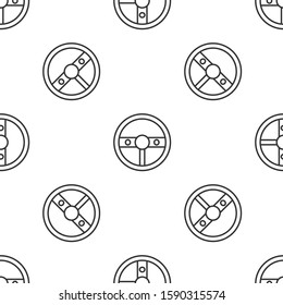 Grey line Steering wheel icon isolated seamless pattern on white background. Car wheel icon.  Vector Illustration