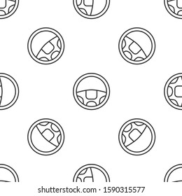 Grey line Steering wheel icon isolated seamless pattern on white background. Car wheel icon.  Vector Illustration
