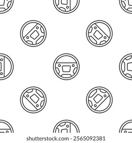 Grey line Steering wheel icon isolated seamless pattern on white background. Car wheel icon.  Vector