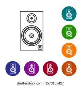 Grey line Stereo speaker icon isolated on white background. Sound system speakers. Music icon. Musical column speaker bass equipment. Set icons in color circle buttons. Vector Illustration