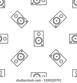Grey line Stereo speaker icon isolated seamless pattern on white background. Sound system speakers. Music icon. Musical column speaker bass equipment.  Vector Illustration