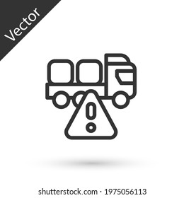 Grey line Stop delivery cargo truck vehicle icon isolated on white background. Vector