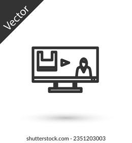 Grey line Stop plastic pollution icon isolated on white background. Ecological poster.  Vector Illustration