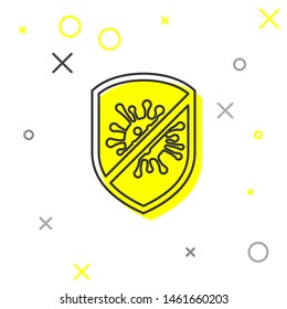 Grey line Stop virus, bacteria, germs and microbe icon isolated on white background. Antibacterial and antiviral defence, protection infection.  Vector Illustration