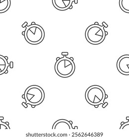 Grey line Stopwatch icon isolated seamless pattern on white background. Time timer sign. Chronometer sign.  Vector