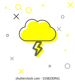 Grey line Storm icon isolated on white background. Cloud and lightning sign. Weather icon of storm.  Vector Illustration
