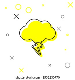 Grey line Storm icon isolated on white background. Cloud and lightning sign. Weather icon of storm.  Vector Illustration