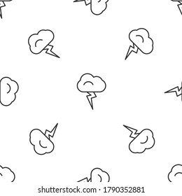 Grey line Storm icon isolated seamless pattern on white background. Cloud and lightning sign. Weather icon of storm.  Vector Illustration