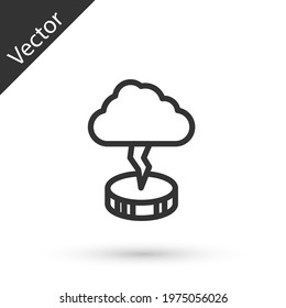 Grey line Storm icon isolated on white background. Cloud and lightning sign. Weather icon of storm. Vector
