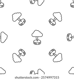 Grey line Storm icon isolated seamless pattern on white background. Cloud and lightning sign. Weather icon of storm.  Vector