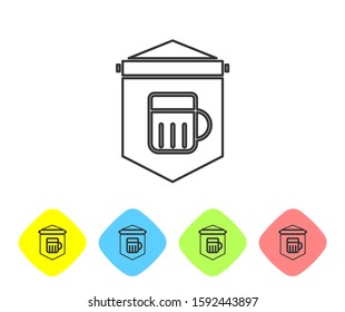 Grey line Street signboard with glass of beer icon isolated on white background. Suitable for advertisements bar, cafe, pub, restaurant. Set icons in color rhombus buttons. Vector Illustration