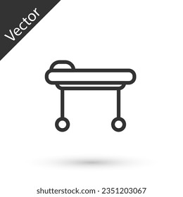 Grey line Stretcher icon isolated on white background. Patient hospital medical stretcher.  Vector Illustration