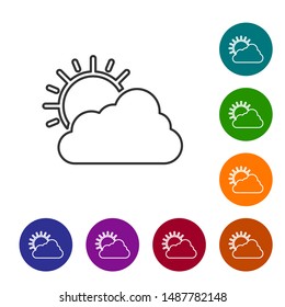 Grey line Sun and cloud weather icon isolated on white background. Set icons in color circle buttons. Vector Illustration