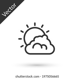 Grey line Sun and cloud weather icon isolated on white background. Vector