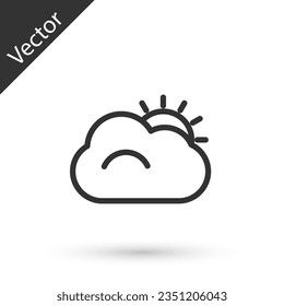 Grey line Sun and cloud weather icon isolated on white background.  Vector Illustration