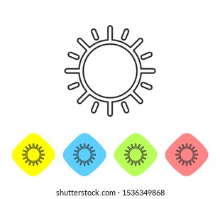 Grey line Sun icon isolated on white background. Set icons in color rhombus buttons. Vector Illustration