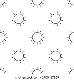 Grey line Sun icon isolated seamless pattern on white background. Summer symbol. Good sunny day. Vector Illustration
