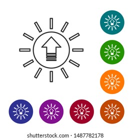 Grey line Sunset icon isolated on white background. Set icons in color circle buttons. Vector Illustration