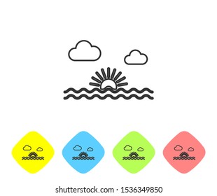 Grey line Sunset icon isolated on white background. Set icons in color rhombus buttons. Vector Illustration