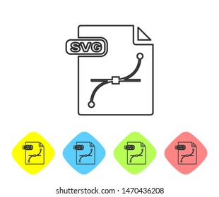 Grey line SVG file document. Download svg button icon isolated on white background. SVG file symbol. Set icons in color rhombus buttons. Vector Illustration svg